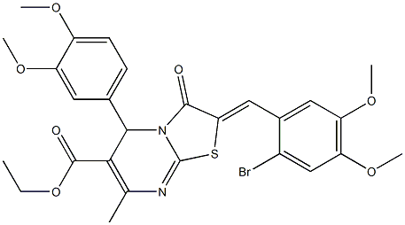 ethyl 2-(2-bromo-4,5-dimethoxybenzylidene)-5-(3,4-dimethoxyphenyl)-7-methyl-3-oxo-2,3-dihydro-5H-[1,3]thiazolo[3,2-a]pyrimidine-6-carboxylate Struktur