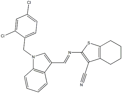 2-({[1-(2,4-dichlorobenzyl)-1H-indol-3-yl]methylene}amino)-4,5,6,7-tetrahydro-1-benzothiophene-3-carbonitrile Struktur