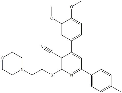 4-(3,4-dimethoxyphenyl)-6-(4-methylphenyl)-2-{[2-(4-morpholinyl)ethyl]sulfanyl}nicotinonitrile Struktur