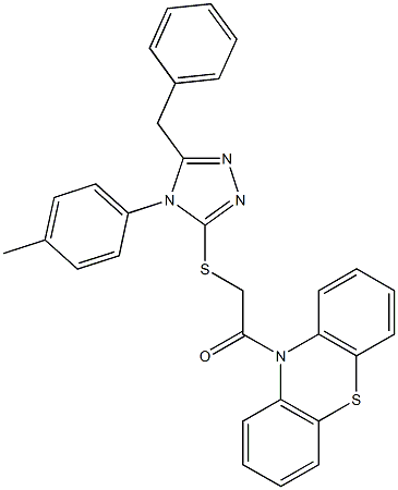 5-benzyl-4-(4-methylphenyl)-4H-1,2,4-triazol-3-yl 2-oxo-2-(10H-phenothiazin-10-yl)ethyl sulfide Struktur