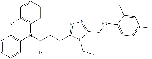 N-[(4-ethyl-5-{[2-oxo-2-(10H-phenothiazin-10-yl)ethyl]sulfanyl}-4H-1,2,4-triazol-3-yl)methyl]-2,4-dimethylaniline Struktur