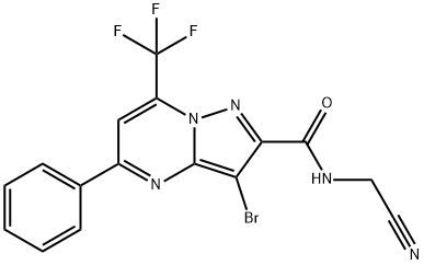 3-bromo-N-(cyanomethyl)-5-phenyl-7-(trifluoromethyl)pyrazolo[1,5-a]pyrimidine-2-carboxamide Struktur