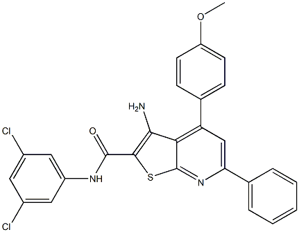 3-amino-N-(3,5-dichlorophenyl)-4-(4-methoxyphenyl)-6-phenylthieno[2,3-b]pyridine-2-carboxamide Struktur