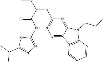 N-(5-isopropyl-1,3,4-thiadiazol-2-yl)-2-[(5-propyl-5H-[1,2,4]triazino[5,6-b]indol-3-yl)sulfanyl]butanamide Struktur