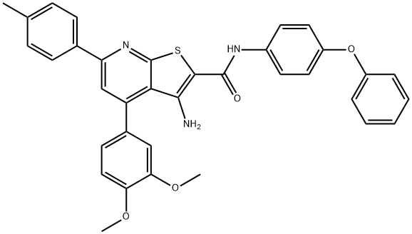 3-amino-4-(3,4-dimethoxyphenyl)-6-(4-methylphenyl)-N-(4-phenoxyphenyl)thieno[2,3-b]pyridine-2-carboxamide Struktur