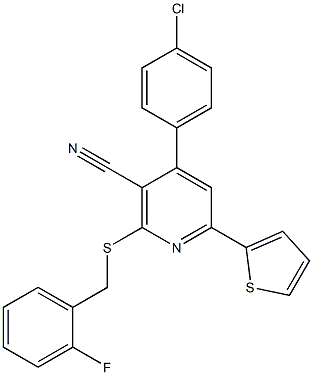 4-(4-chlorophenyl)-2-[(2-fluorobenzyl)sulfanyl]-6-(2-thienyl)nicotinonitrile Struktur