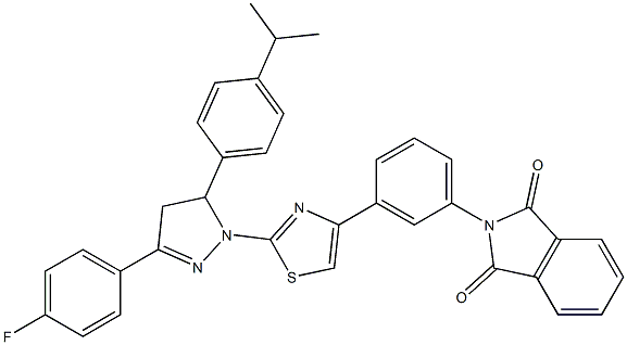 2-(3-{2-[3-(4-fluorophenyl)-5-(4-isopropylphenyl)-4,5-dihydro-1H-pyrazol-1-yl]-1,3-thiazol-4-yl}phenyl)-1H-isoindole-1,3(2H)-dione Struktur