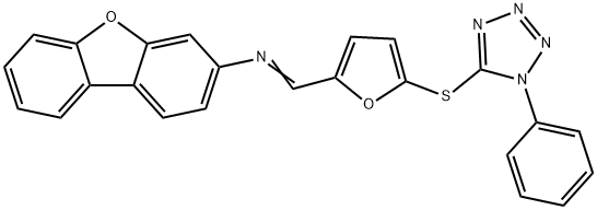 N-dibenzo[b,d]furan-3-yl-N-({5-[(1-phenyl-1H-tetraazol-5-yl)sulfanyl]-2-furyl}methylene)amine Struktur