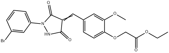 ethyl (4-{[1-(3-bromophenyl)-3,5-dioxo-4-pyrazolidinylidene]methyl}-2-methoxyphenoxy)acetate Struktur