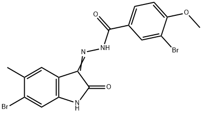 3-bromo-N'-(6-bromo-5-methyl-2-oxo-1,2-dihydro-3H-indol-3-ylidene)-4-methoxybenzohydrazide Struktur