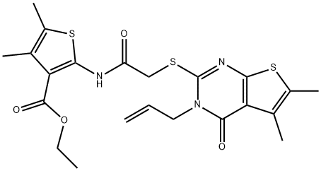 ethyl 2-({[(3-allyl-5,6-dimethyl-4-oxo-3,4-dihydrothieno[2,3-d]pyrimidin-2-yl)sulfanyl]acetyl}amino)-4,5-dimethylthiophene-3-carboxylate Struktur