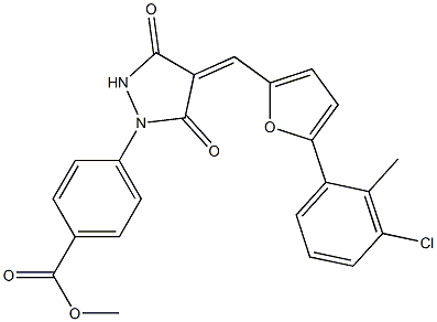 methyl 4-(4-{[5-(3-chloro-2-methylphenyl)-2-furyl]methylene}-3,5-dioxo-1-pyrazolidinyl)benzoate Struktur