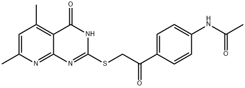 N-(4-{2-[(4-hydroxy-5,7-dimethylpyrido[2,3-d]pyrimidin-2-yl)sulfanyl]acetyl}phenyl)acetamide Struktur