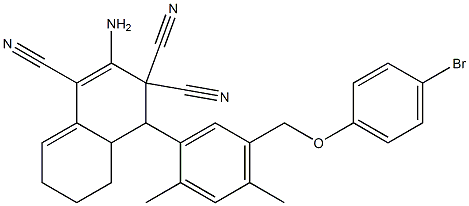 2-amino-4-{5-[(4-bromophenoxy)methyl]-2,4-dimethylphenyl}-4a,5,6,7-tetrahydro-1,3,3(4H)-naphthalenetricarbonitrile Struktur