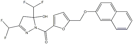 3,5-bis(difluoromethyl)-1-{5-[(2-naphthyloxy)methyl]-2-furoyl}-4,5-dihydro-1H-pyrazol-5-ol Struktur