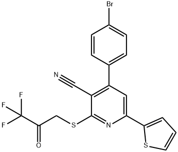 4-(4-bromophenyl)-6-(2-thienyl)-2-[(3,3,3-trifluoro-2-oxopropyl)sulfanyl]nicotinonitrile Struktur