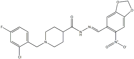 1-(2-chloro-4-fluorobenzyl)-N'-({6-nitro-1,3-benzodioxol-5-yl}methylene)-4-piperidinecarbohydrazide Struktur