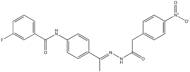 3-fluoro-N-{4-[N-({4-nitrophenyl}acetyl)ethanehydrazonoyl]phenyl}benzamide Struktur