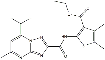 ethyl 2-({[7-(difluoromethyl)-5-methyl[1,2,4]triazolo[1,5-a]pyrimidin-2-yl]carbonyl}amino)-4,5-dimethyl-3-thiophenecarboxylate Struktur