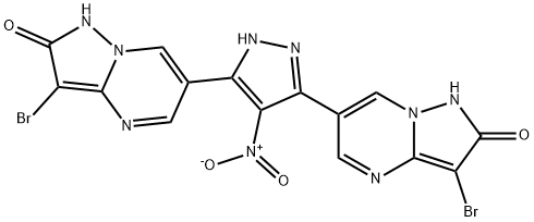 3-bromo-6-{5-(3-bromo-2-oxo-1,2-dihydropyrazolo[1,5-a]pyrimidin-6-yl)-4-nitro-1H-pyrazol-3-yl}pyrazolo[1,5-a]pyrimidin-2(1H)-one Struktur