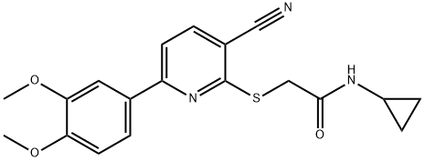 2-{[3-cyano-6-(3,4-dimethoxyphenyl)pyridin-2-yl]sulfanyl}-N-cyclopropylacetamide Struktur