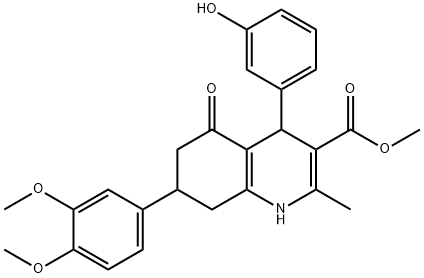 methyl 7-[3,4-bis(methyloxy)phenyl]-4-(3-hydroxyphenyl)-2-methyl-5-oxo-1,4,5,6,7,8-hexahydroquinoline-3-carboxylate Struktur