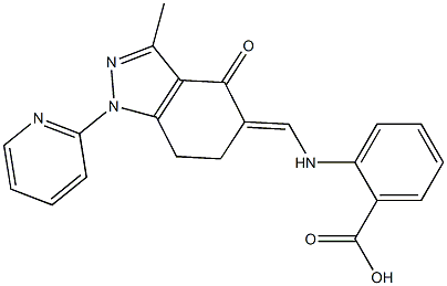 2-({[3-methyl-4-oxo-1-(2-pyridinyl)-1,4,6,7-tetrahydro-5H-indazol-5-ylidene]methyl}amino)benzoic acid Struktur