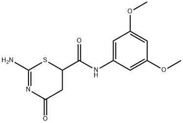 2-amino-N-(3,5-dimethoxyphenyl)-4-oxo-5,6-dihydro-4H-1,3-thiazine-6-carboxamide Struktur