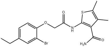 2-{[(2-bromo-4-ethylphenoxy)acetyl]amino}-4,5-dimethyl-3-thiophenecarboxamide Struktur