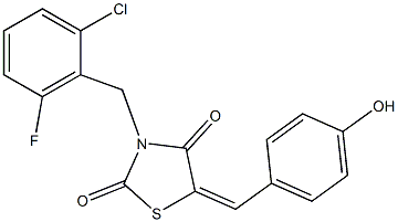 3-(2-chloro-6-fluorobenzyl)-5-(4-hydroxybenzylidene)-1,3-thiazolidine-2,4-dione Struktur