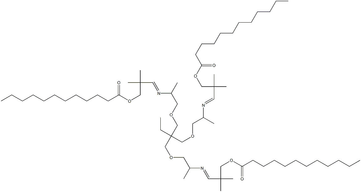 (3E)-17-(dodecanoyloxy)-9-[(2-{[3-(dodecanoyloxy)-2,2-dimethylpropylidene]amino}propoxy)methyl]-9-ethyl-2,2,5,13,16,16-hexamethyl-7,11-dioxa-4,14-diazaheptadeca-3,14-dien-1-yl dodecanoate Struktur