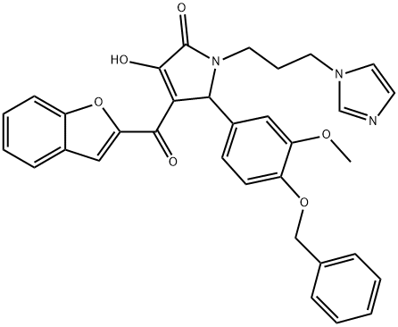 4-(1-benzofuran-2-ylcarbonyl)-5-[4-(benzyloxy)-3-methoxyphenyl]-3-hydroxy-1-[3-(1H-imidazol-1-yl)propyl]-1,5-dihydro-2H-pyrrol-2-one Struktur