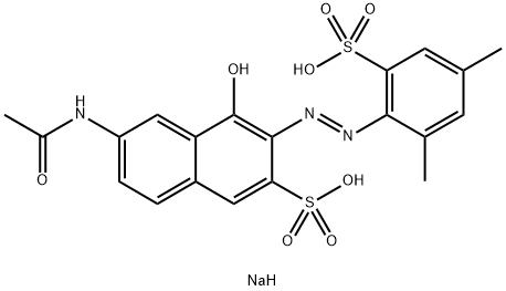 2-Naphthalenesulfonic acid, 6-(acetylamino)-3-[(2,4-dimethyl-6-sulfophenyl)azo]-4-hydroxy-, disodium salt Struktur