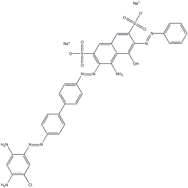 4-Amino-3-[[4'-[(2,4-diamino-5-chlorophenyl)azo]-1,1'-biphenyl-4-yl]azo]-5-hydroxy-6-(phenylazo)-2,7-naphthalenedisulfonic acid disodium salt Struktur