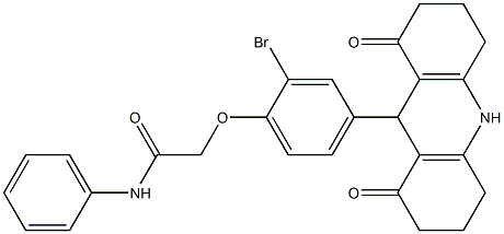 2-[2-bromo-4-(1,8-dioxo-1,2,3,4,5,6,7,8,9,10-decahydro-9-acridinyl)phenoxy]-N-phenylacetamide Struktur