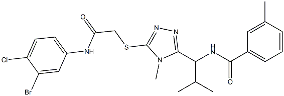 N-[1-(5-{[2-(3-bromo-4-chloroanilino)-2-oxoethyl]sulfanyl}-4-methyl-4H-1,2,4-triazol-3-yl)-2-methylpropyl]-3-methylbenzamide Struktur