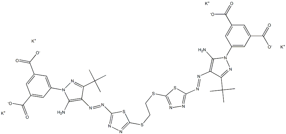 tetrapotassium 5-{5-amino-4-[(E)-2-(5-{[2-({5-[(E)-2-[5-amino-3-tert-butyl-1-(3,5-dicarboxyphenyl)-1H-pyrazol-4-yl]diazen-1-yl]-1,3,4-thiadiazol-2-yl}sulfanyl)ethyl]sulfanyl}-1,3,4-thiadiazol-2-yl)diazen-1-yl]-3-tert-butyl-1H-pyrazol-1-yl}benzene-1,3-dicarboxylate Struktur