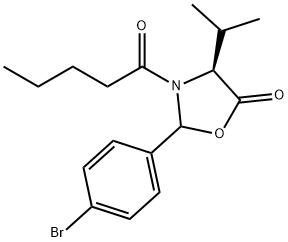 (4S)-2-(4-bromophenyl)-4-isopropyl-3-pentanoyl-1,3-oxazolidin-5-one Struktur