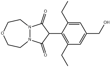 7H-Pyrazolo[1,2-d][1,4,5]oxadiazepine-7,9(8H)-dione, 8-[2,6-diethyl-4-(hydroxymethyl)phenyl]tetrahydro- Struktur