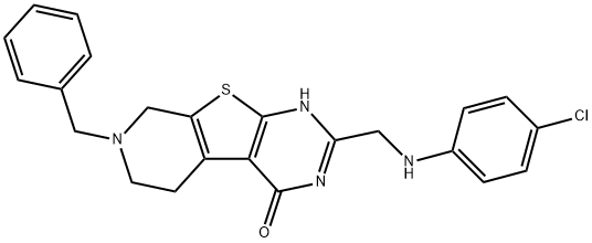 7-benzyl-2-[(4-chloroanilino)methyl]-5,6,7,8-tetrahydropyrido[4',3':4,5]thieno[2,3-d]pyrimidin-4(3H)-one Struktur