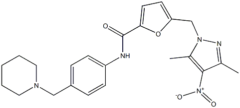 5-({4-nitro-3,5-dimethyl-1H-pyrazol-1-yl}methyl)-N-[4-(1-piperidinylmethyl)phenyl]-2-furamide Struktur