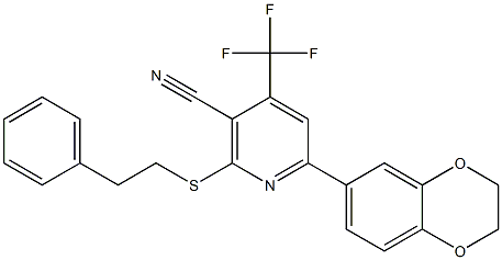 6-(2,3-dihydro-1,4-benzodioxin-6-yl)-2-(phenethylsulfanyl)-4-(trifluoromethyl)nicotinonitrile Struktur