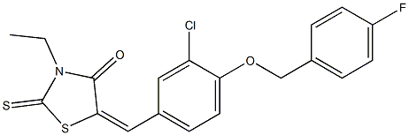 5-{3-chloro-4-[(4-fluorobenzyl)oxy]benzylidene}-3-ethyl-2-thioxo-1,3-thiazolan-4-one Struktur