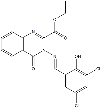 ethyl 3-[(3,5-dichloro-2-hydroxybenzylidene)amino]-4-oxo-3,4-dihydroquinazoline-2-carboxylate Struktur