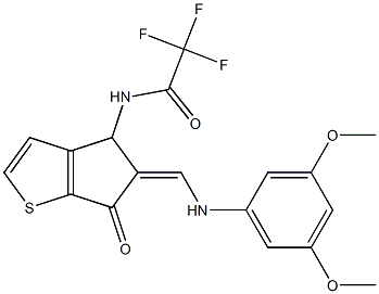 N-{5-[(Z)-(3,5-dimethoxyanilino)methylidene]-6-oxo-4,6-dihydro-5H-cyclopenta[b]thiophen-4-yl}-2,2,2-trifluoroacetamide Struktur