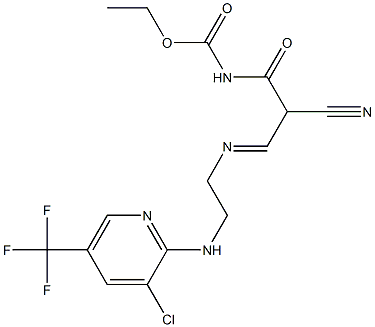 ethyl N-{3-[(2-{[3-chloro-5-(trifluoromethyl)-2-pyridinyl]amino}ethyl)imino]-2-cyanopropanoyl}carbamate Struktur