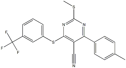 4-(4-methylphenyl)-2-(methylsulfanyl)-6-{[3-(trifluoromethyl)phenyl]sulfanyl}-5-pyrimidinecarbonitrile Struktur