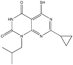 7-cyclopropyl-1-isobutyl-5-mercaptopyrimido[4,5-d]pyrimidine-2,4(1H,3H)-dione Struktur