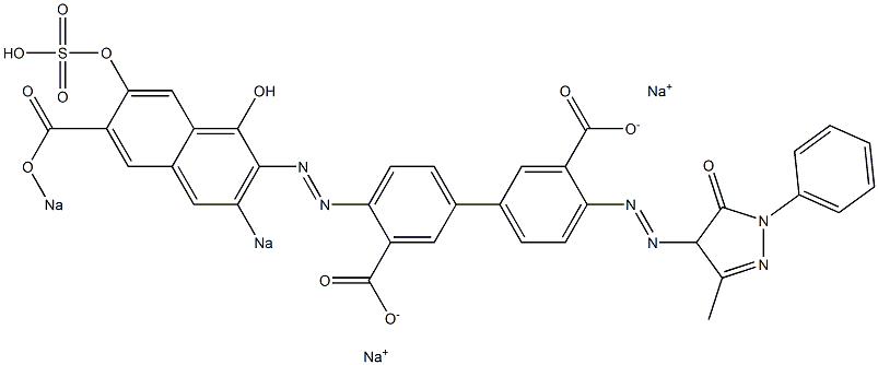 4-[(1,7-Dihydroxy-6-(sodiooxycarbonyl)-3-sodiosulfo-2-naphthalenyl)azo]-4'-[(5-oxo-4,5-dihydro-3-methyl-1-phenyl-1H-pyrazol-4-yl)azo]-1,1'-biphenyl-3,3'-dicarboxylic acid disodium salt Struktur