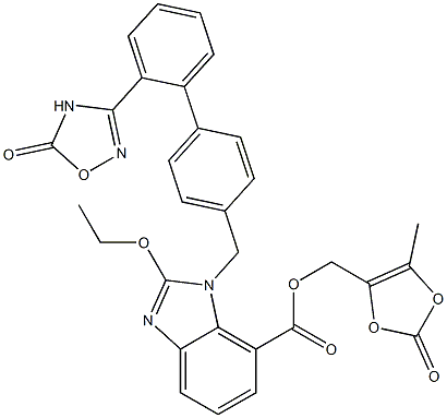 2-Ethoxy-1-((2'-(5-oxo-4,5-dihydro-1,2,4-oxadiazol-3-yl)biphenyl-4-yl)methyl)- 1H-benzimidazole-7-carboxylic acid (5-methyl-2-oxo-1,3-dioxole-4-yl)methyl ester Struktur